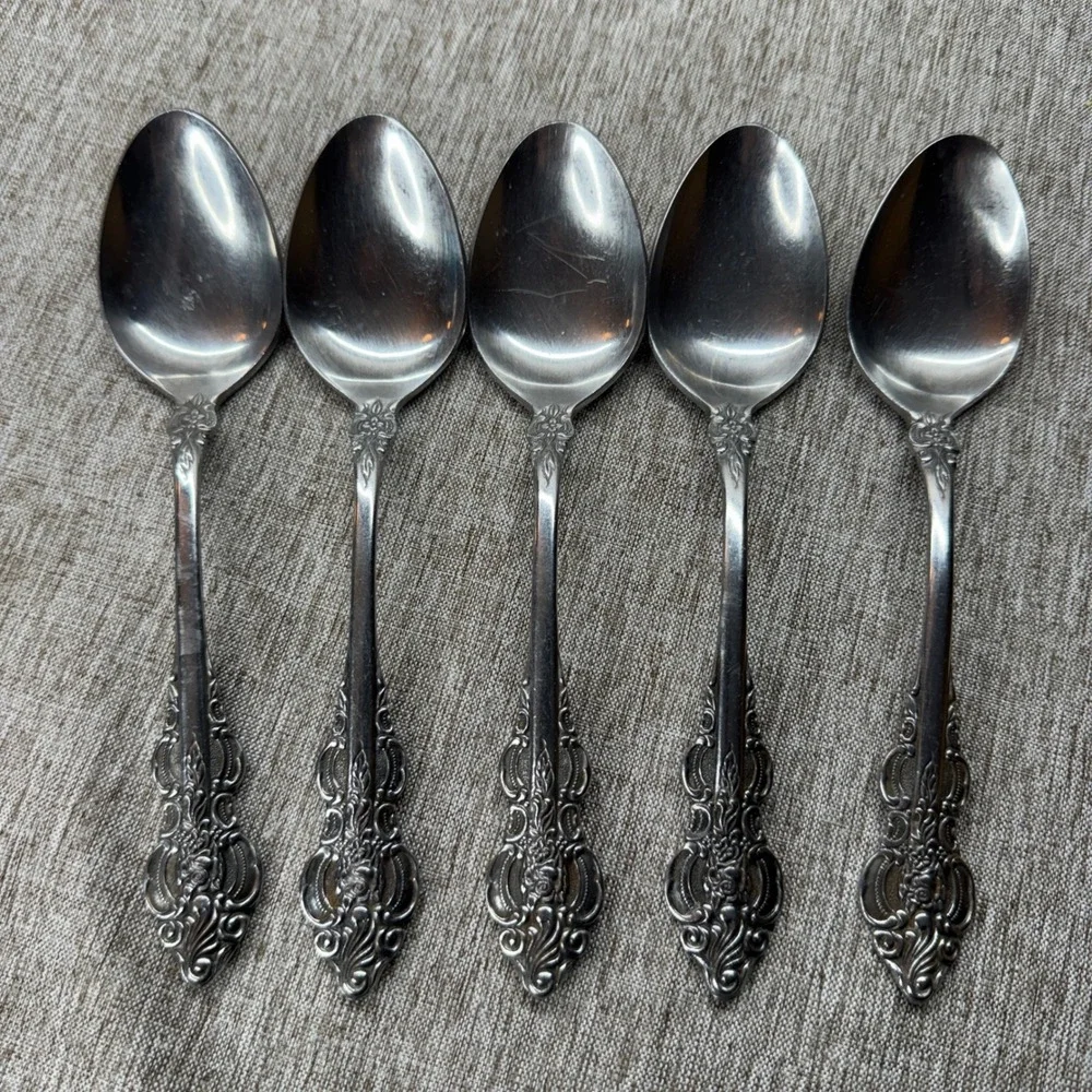 Oxford Hall Sutherland Stainless Soup‎ Spoons Set of 5 Japan Ornate Floral Rose